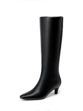 Women's Knee High Boots 2 Inch Kitten Heel Square Toe Wide Calf Long Fall Boots